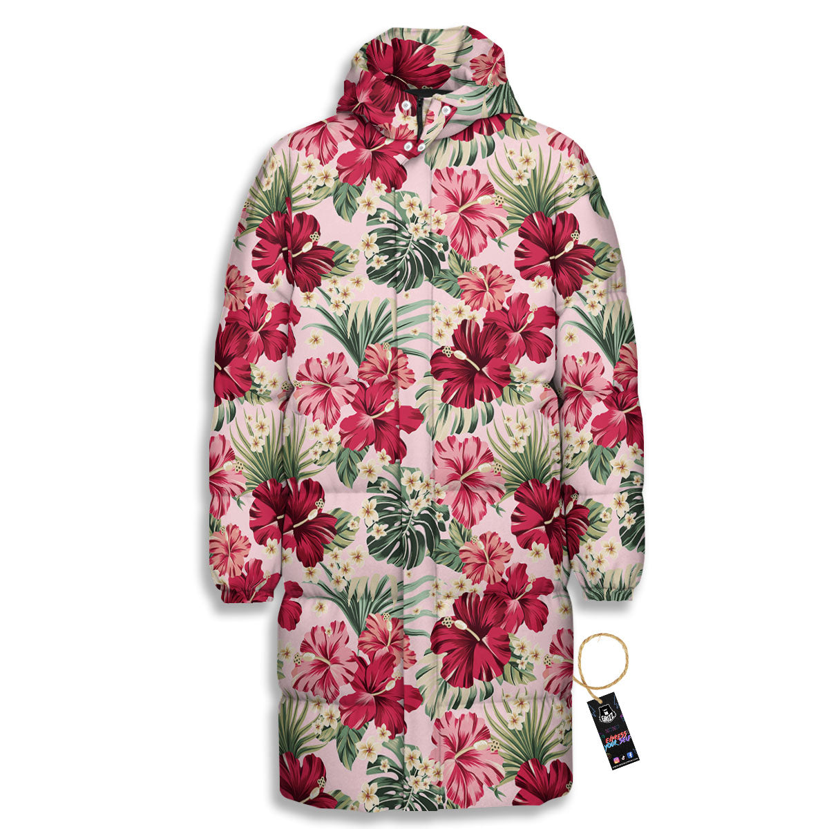 Floral Hibiscus Flower Print Pattern Long Down Jacket-grizzshop