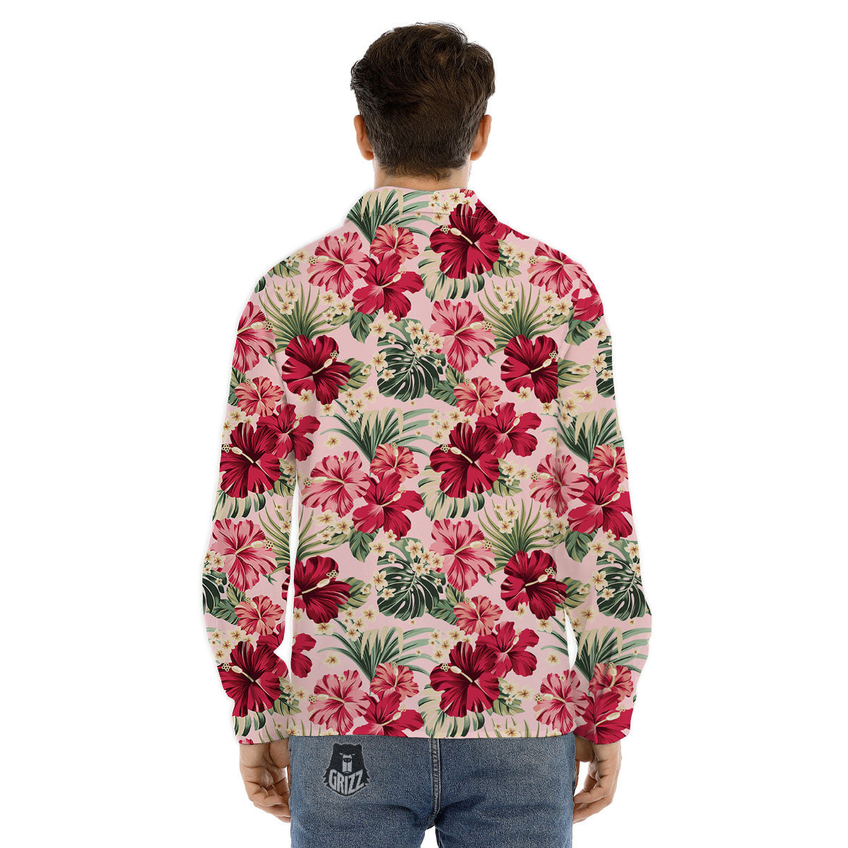 Floral Hibiscus Flower Print Pattern Men's Dress Shirts-grizzshop