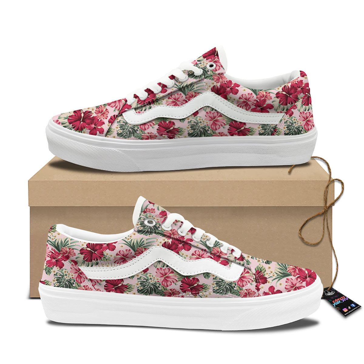 Floral Hibiscus Flower Print Pattern Skate Shoes-grizzshop