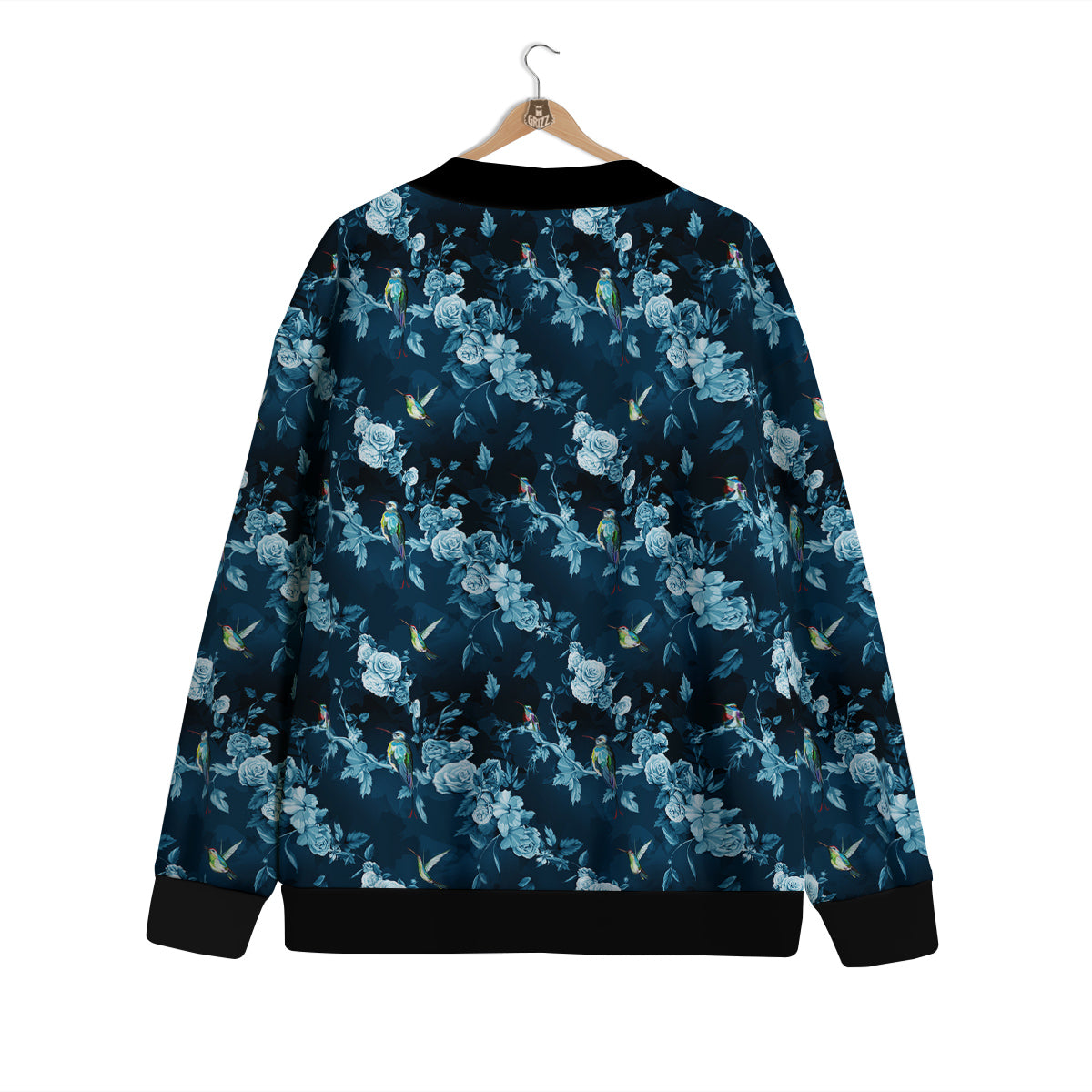 Floral Hummingbird Dark Blue Print Cardigan-grizzshop