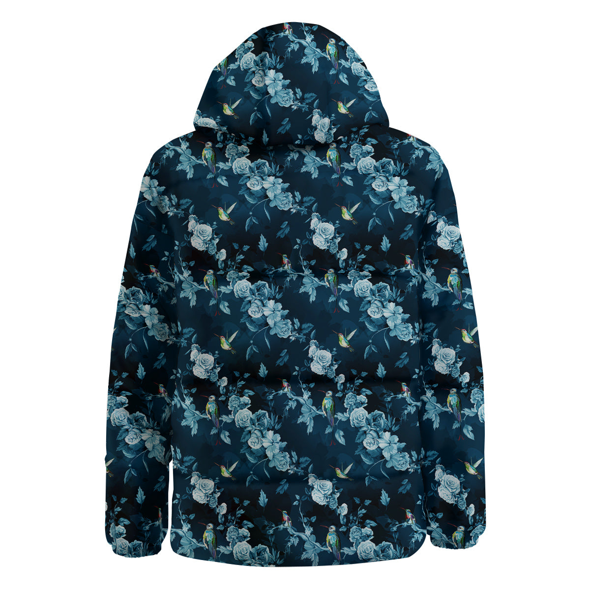 Floral Hummingbird Dark Blue Print Down Jacket-grizzshop