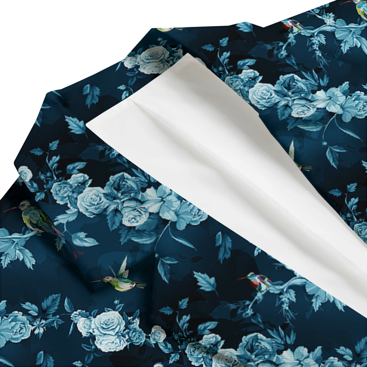 Floral Hummingbird Dark Blue Print Men's Blazer-grizzshop