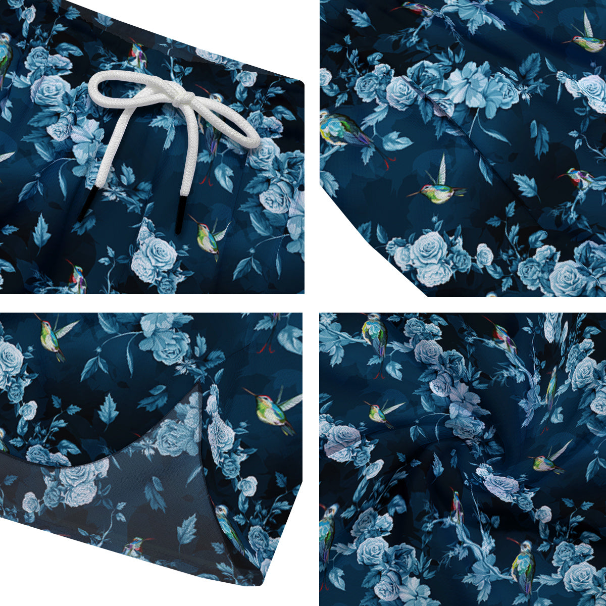 Floral Hummingbird Dark Blue Print Men's Running Shorts-grizzshop