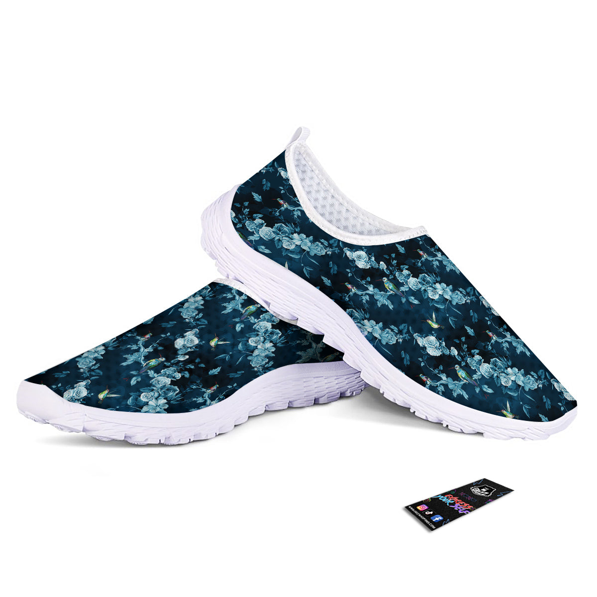 Floral Hummingbird Dark Blue Print Nurse Shoes-grizzshop