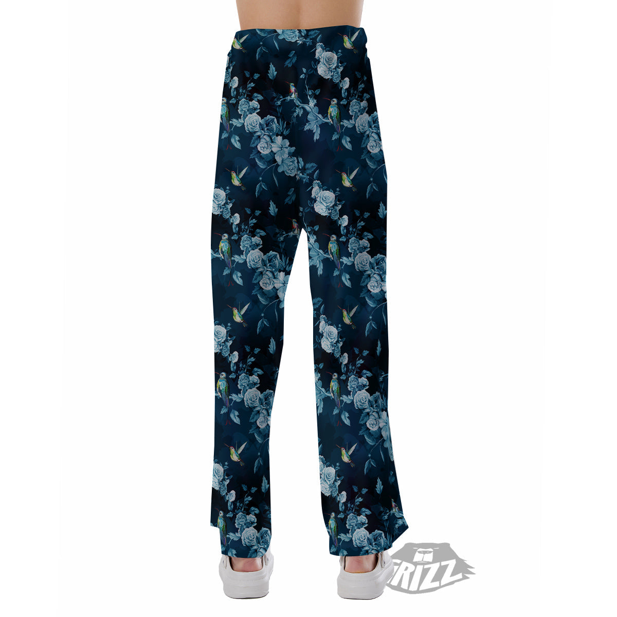 Floral Hummingbird Dark Blue Print Pajama Pants-grizzshop