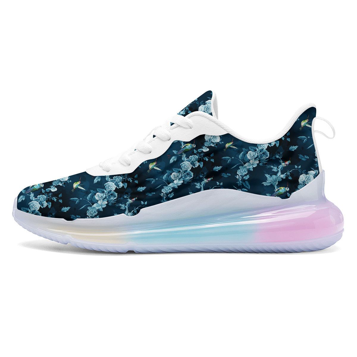 Floral Hummingbird Dark Blue Print Running Sneakers-grizzshop