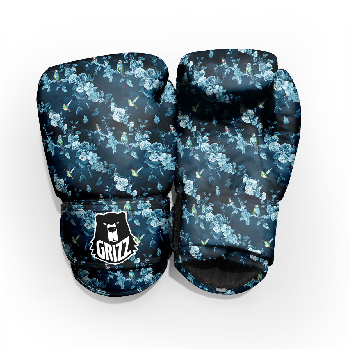 Floral Hummingbird Dark Blue Print Pro Boxing Glove