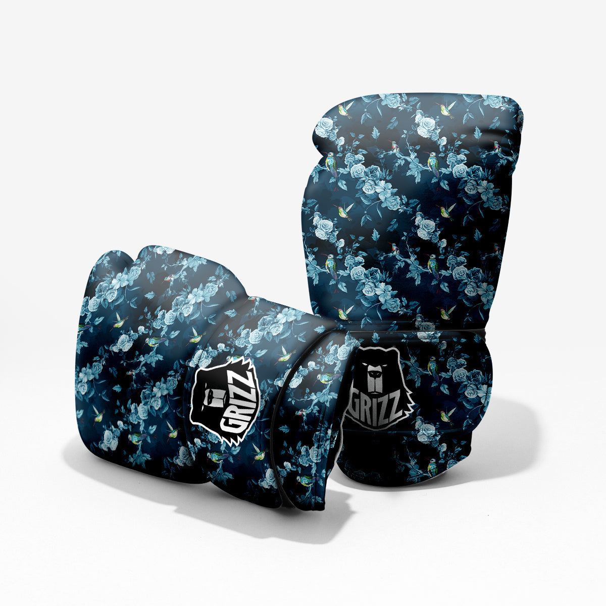 Floral Hummingbird Dark Blue Print Pro Boxing Glove