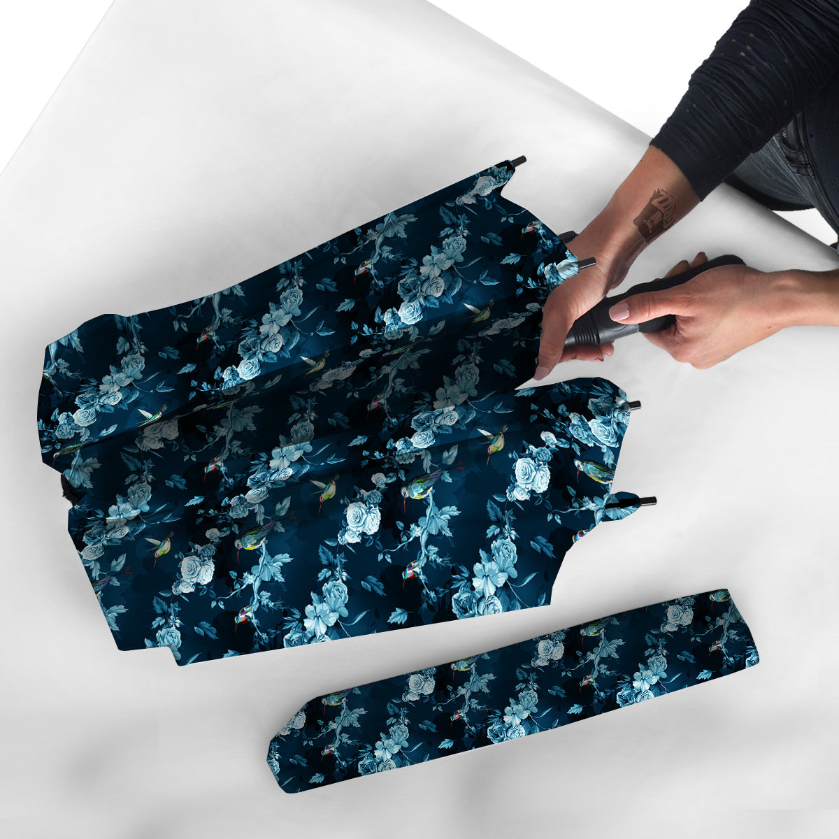 Floral Hummingbird Dark Blue Print Umbrella-grizzshop