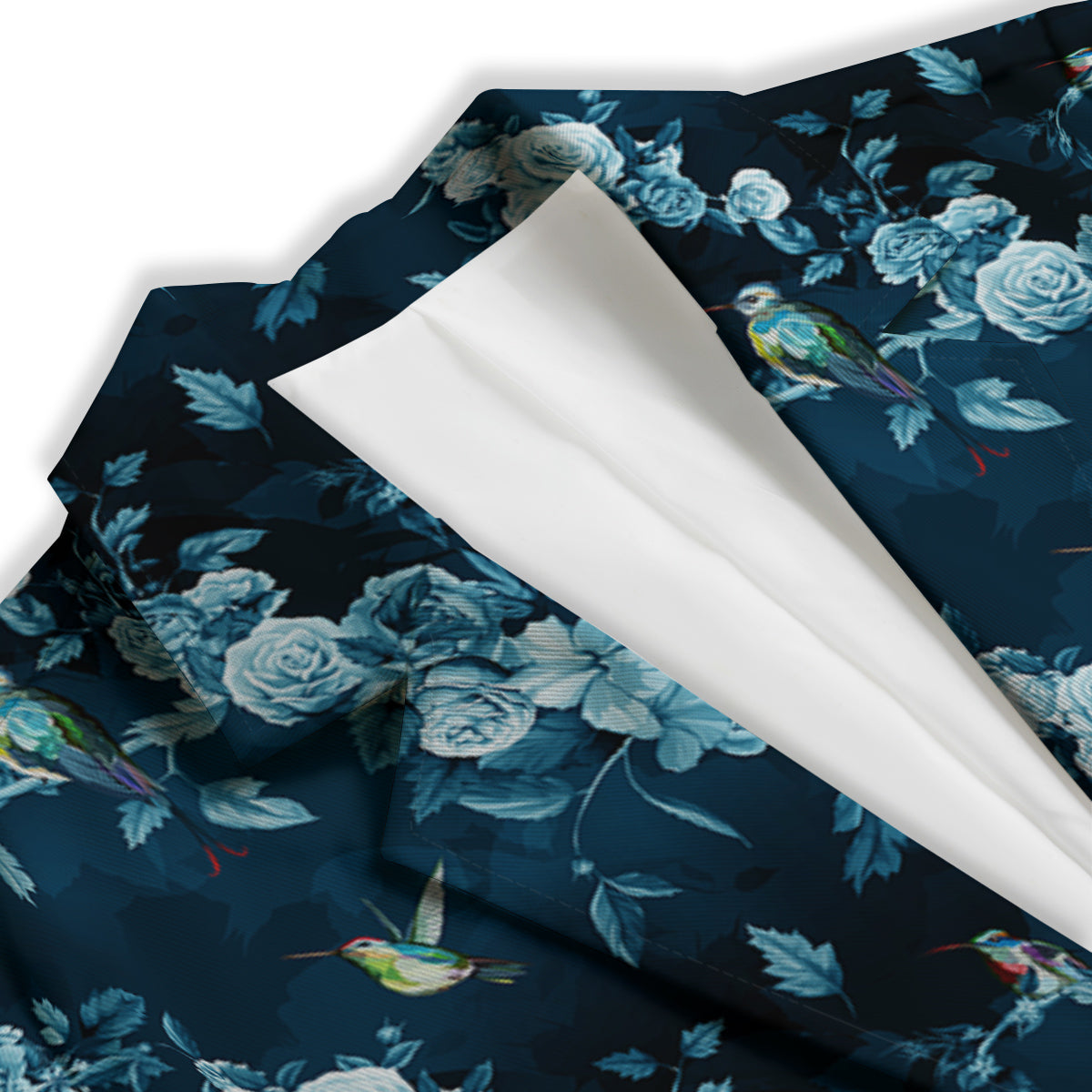 Floral Hummingbird Dark Blue Print Women's Blazer-grizzshop