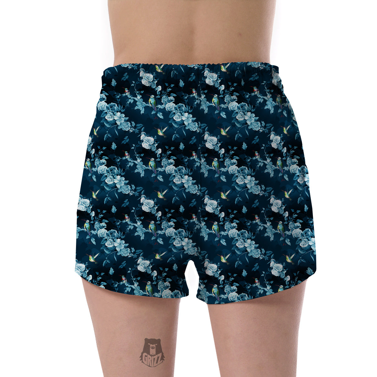 Floral Hummingbird Dark Blue Print Women's Shorts-grizzshop