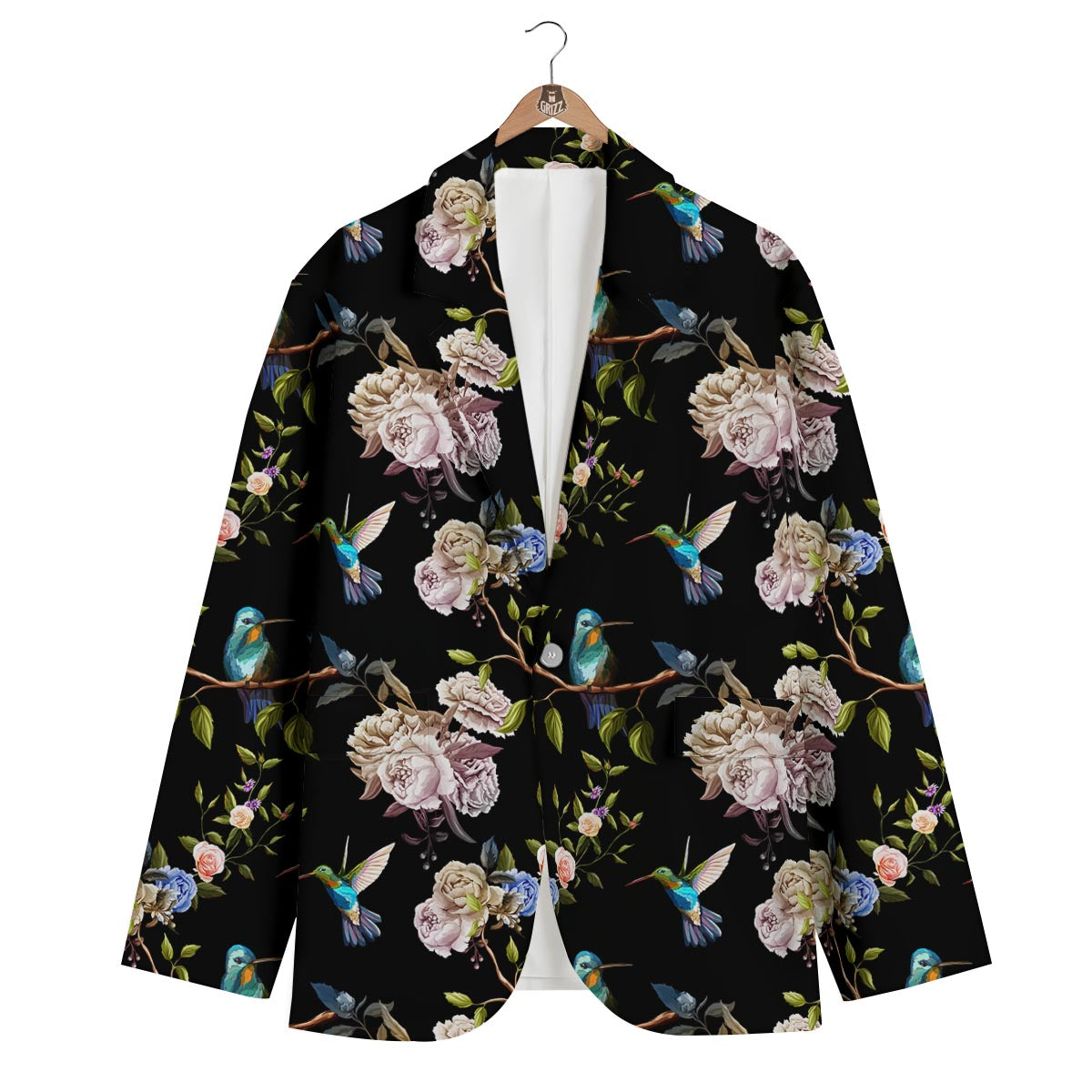 Floral Hummingbird Men's Blazer-grizzshop