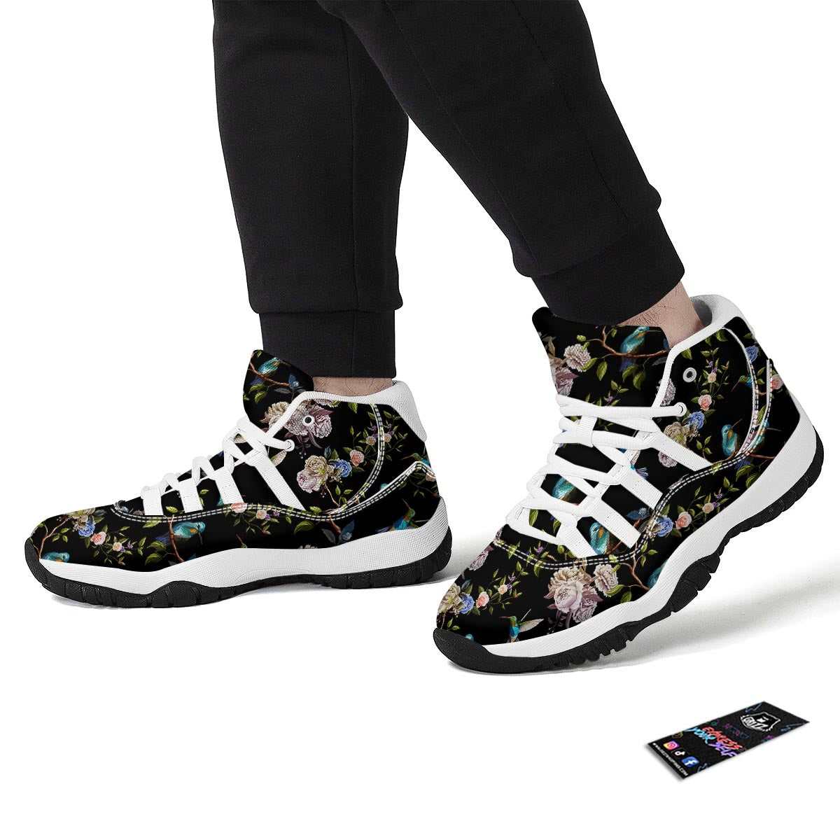 Floral Hummingbird White Bball Shoes-grizzshop