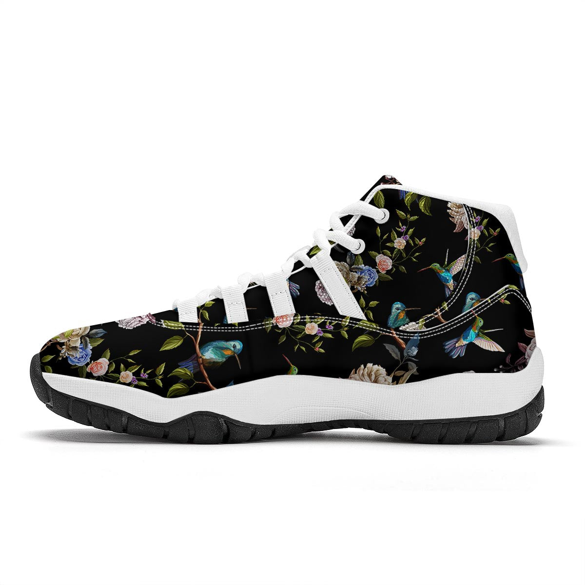 Floral Hummingbird White Bball Shoes-grizzshop