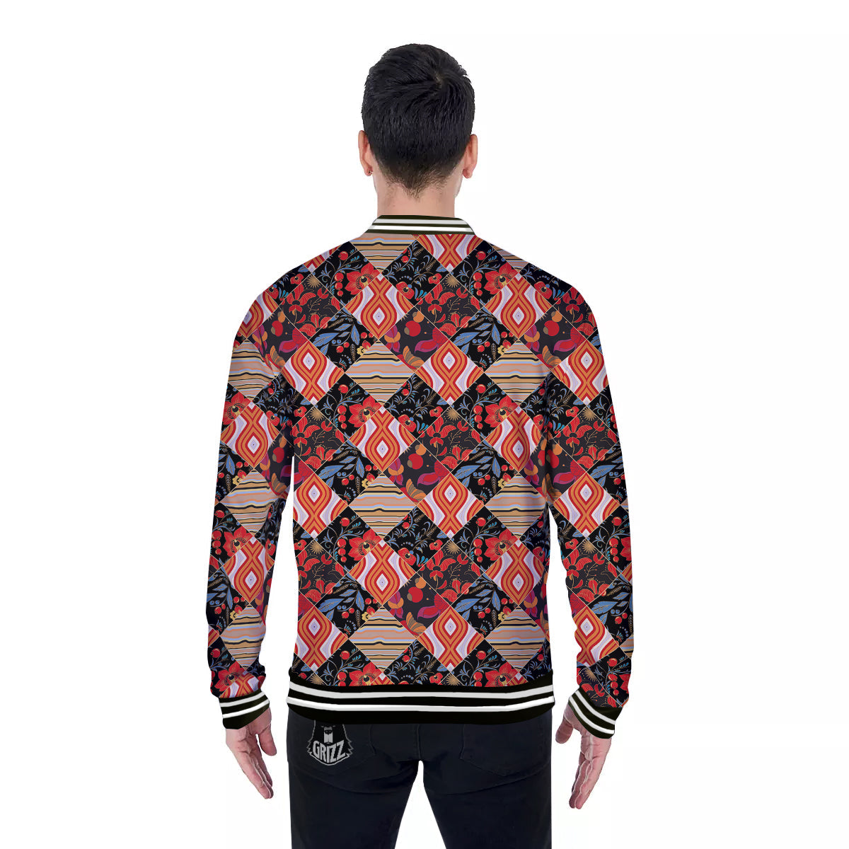 Floral Indian Patchwork Print Pattern Baseball Jacket-grizzshop
