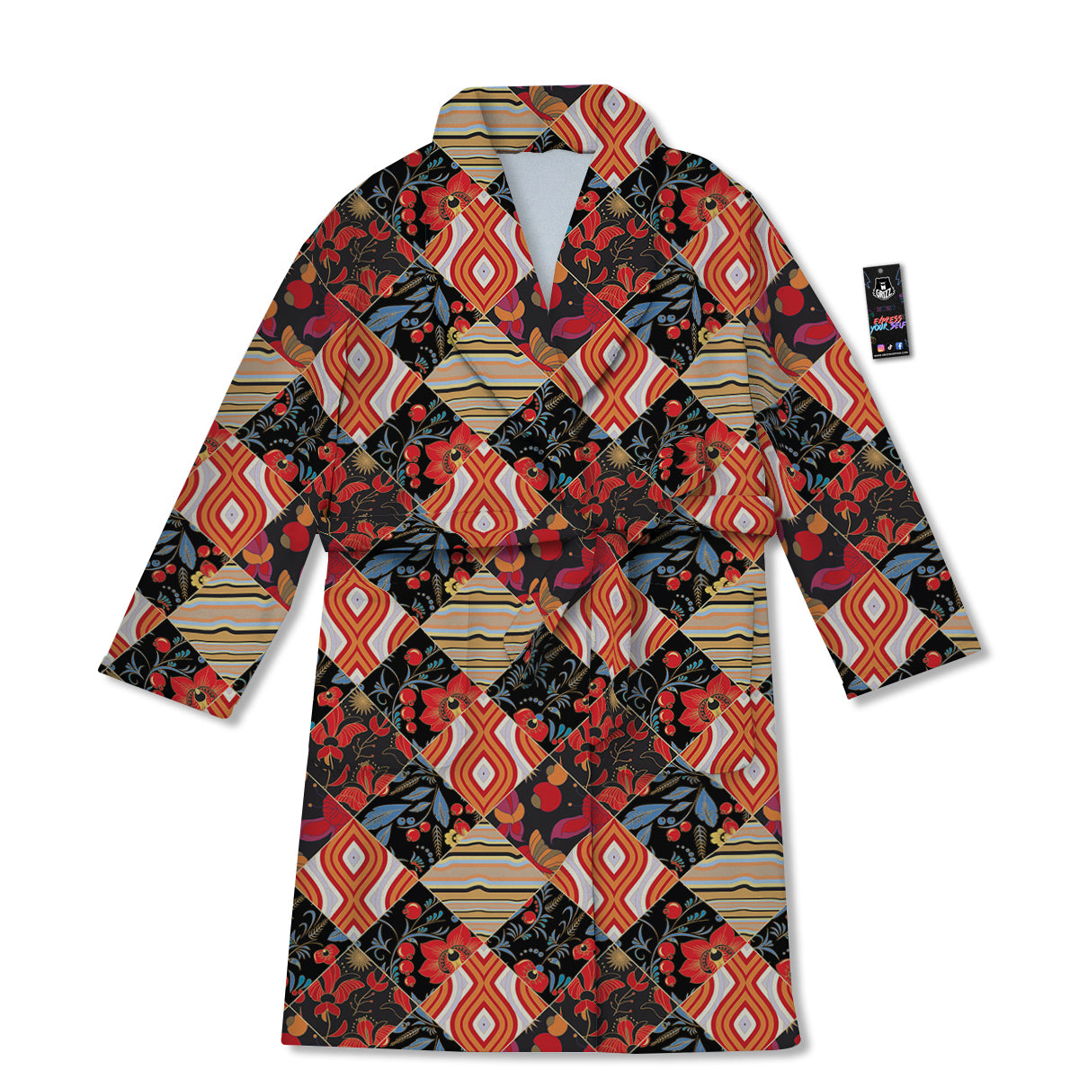 Floral Indian Patchwork Print Pattern Bathrobe-grizzshop