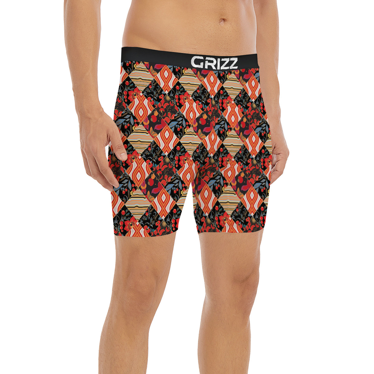 Floral Indian Patchwork Print Pattern Boxer Briefs-grizzshop