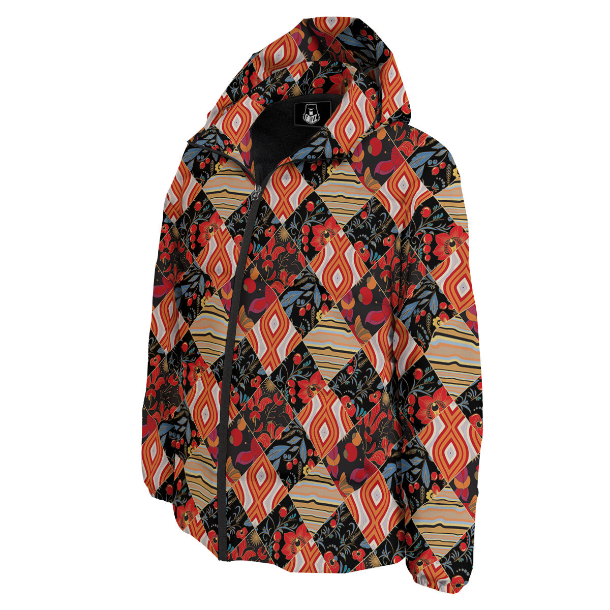 Floral Indian Patchwork Print Pattern Down Jacket-grizzshop