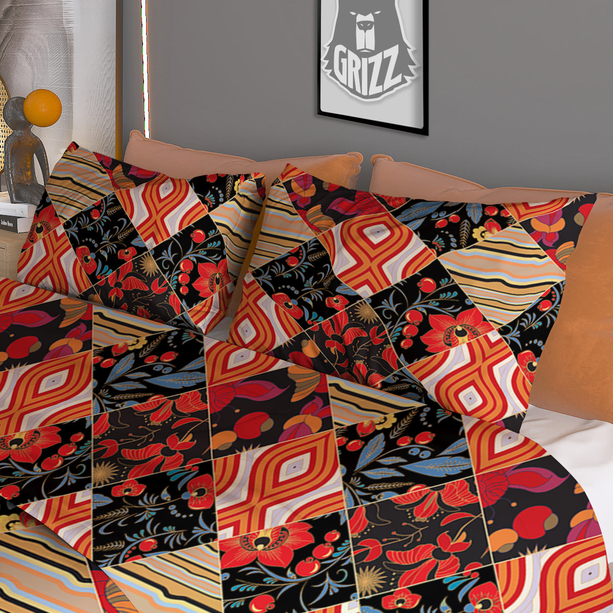Floral Indian Patchwork Print Pattern Duvet Cover Bedding Set