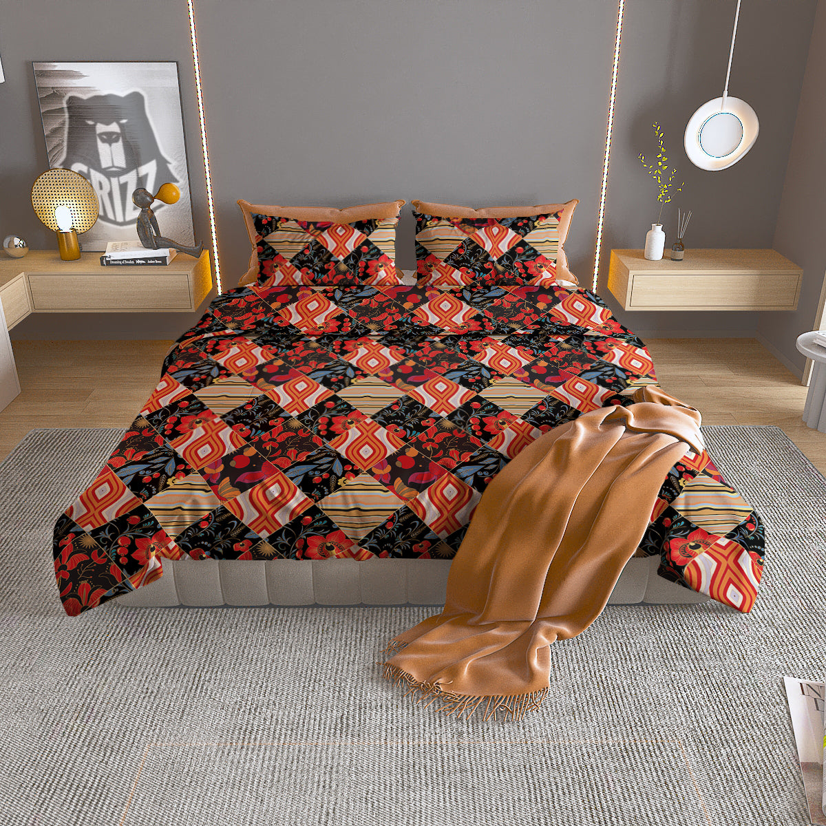 Floral Indian Patchwork Print Pattern Duvet Cover Bedding Set-grizzshop