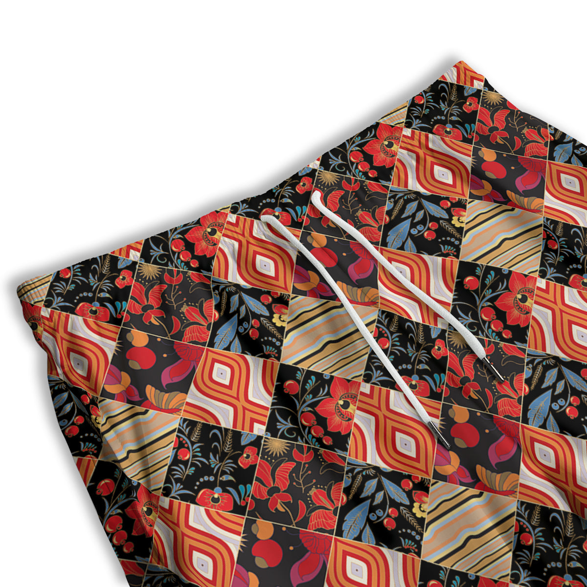 Floral Indian Patchwork Print Pattern Men's Athletic Shorts
