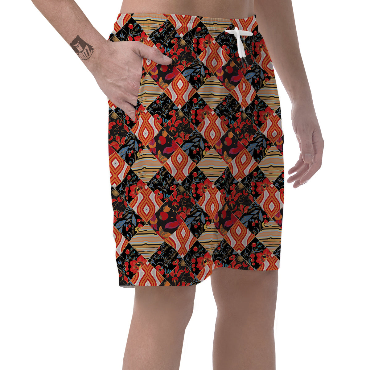 Floral Indian Patchwork Print Pattern Men's Shorts-grizzshop
