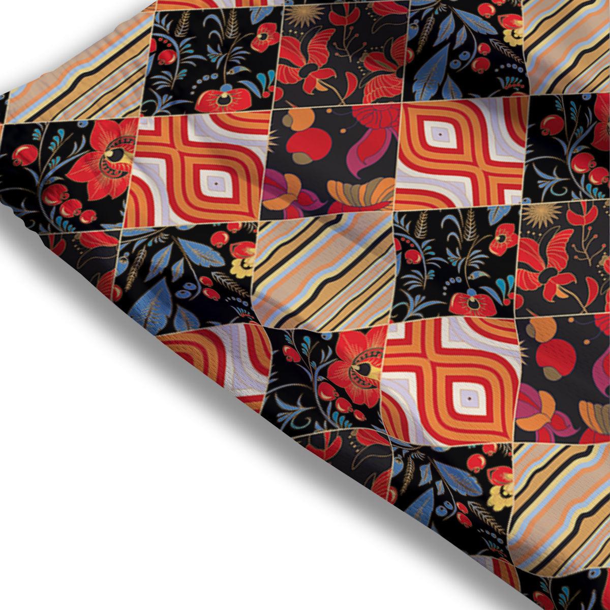 Floral Indian Patchwork Print Pattern Mesh Shorts-grizzshop