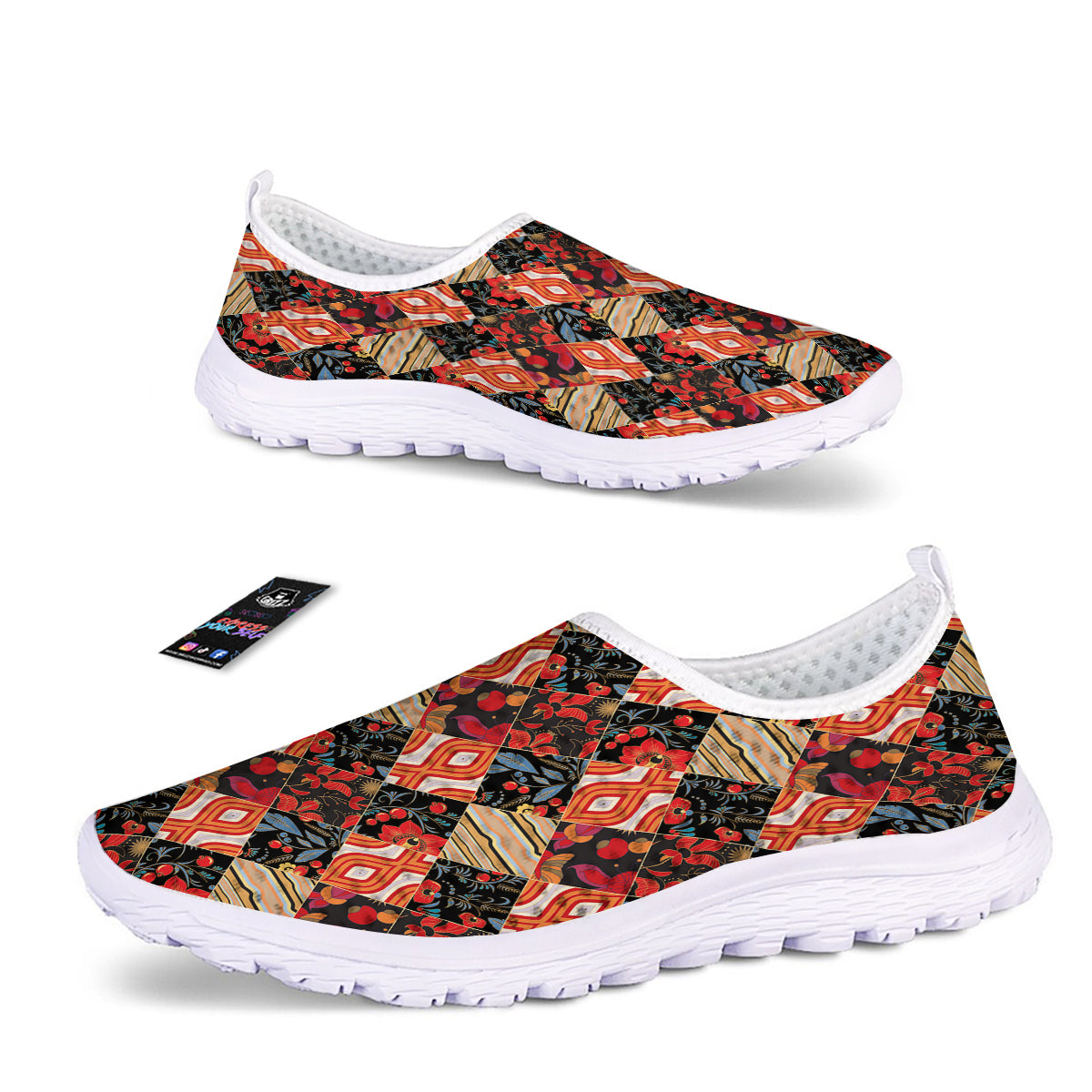 Floral Indian Patchwork Print Pattern Nurse Shoes-grizzshop