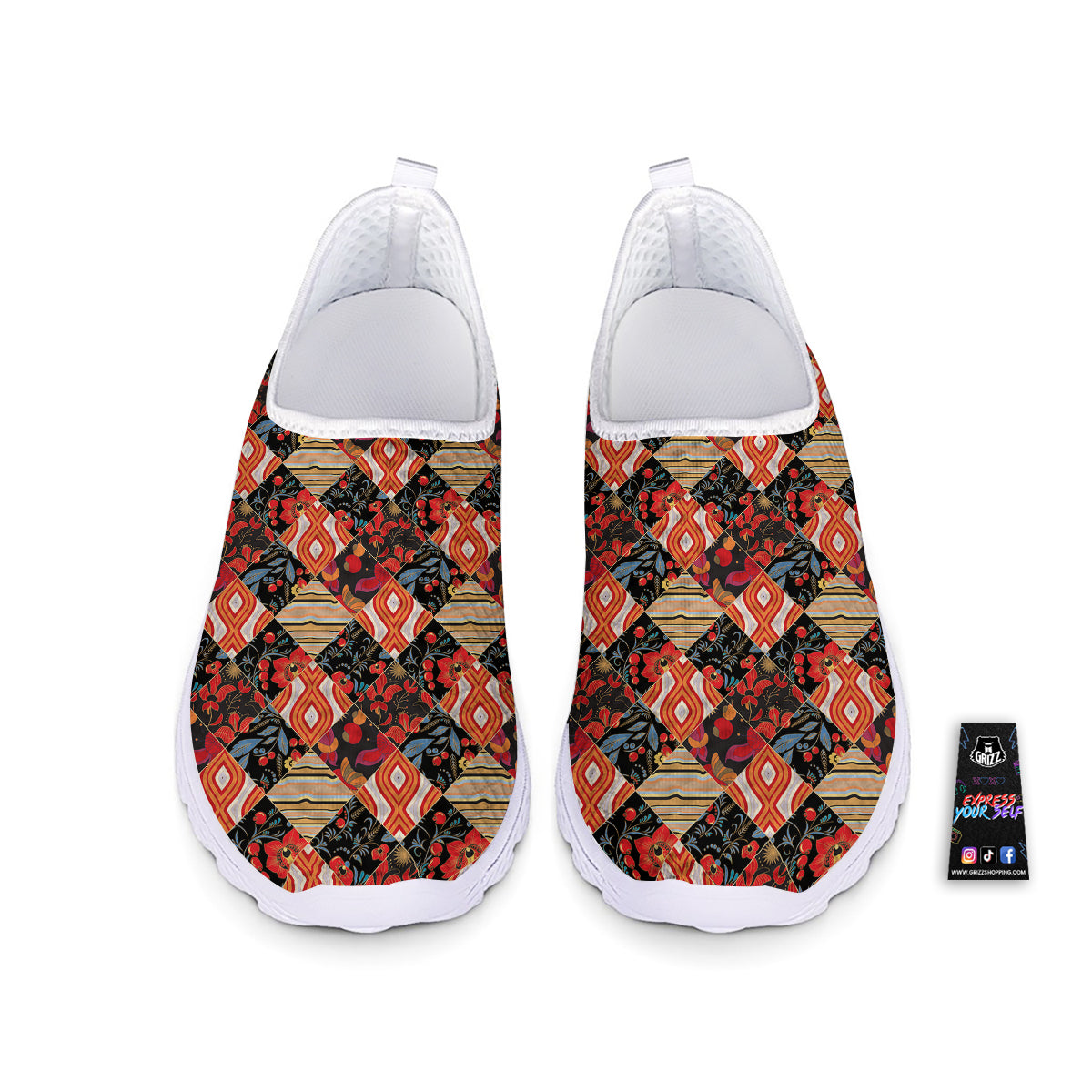 Floral Indian Patchwork Print Pattern Nurse Shoes-grizzshop