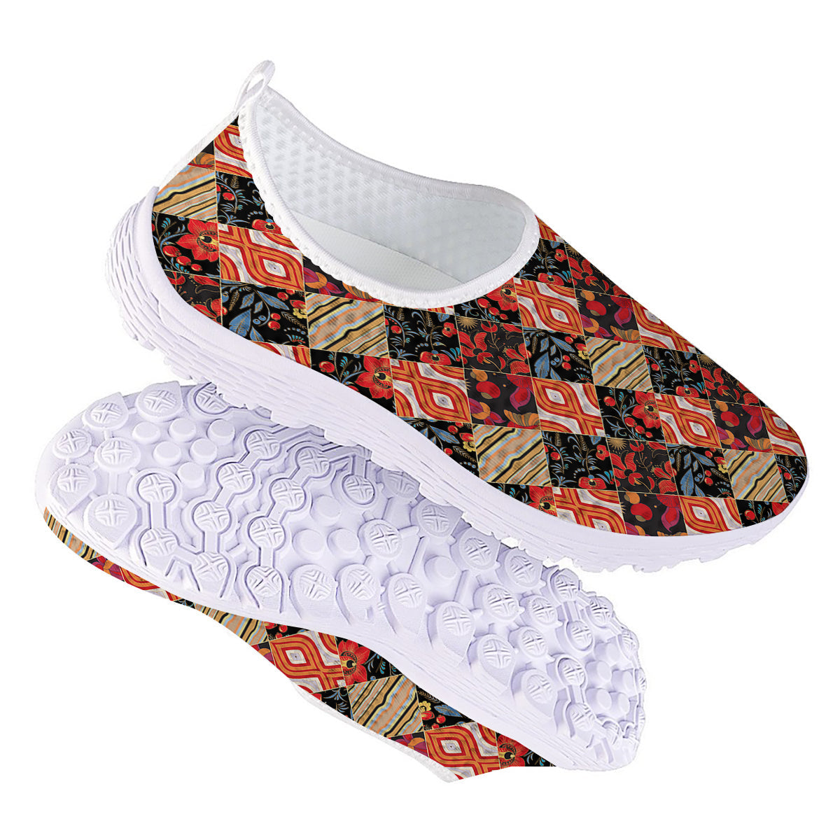 Floral Indian Patchwork Print Pattern Nurse Shoes-grizzshop