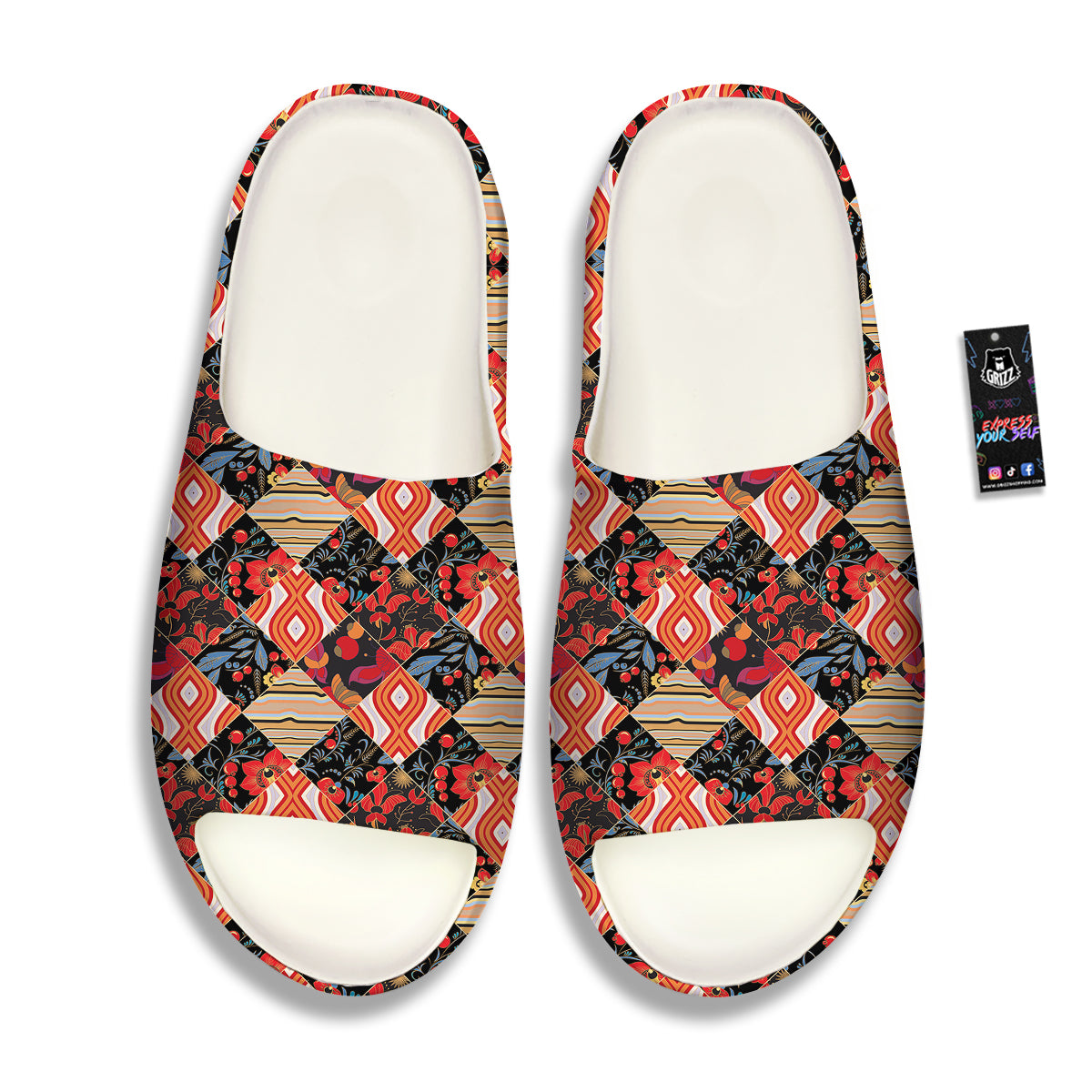 Floral Indian Patchwork Print Pattern Sandals-grizzshop
