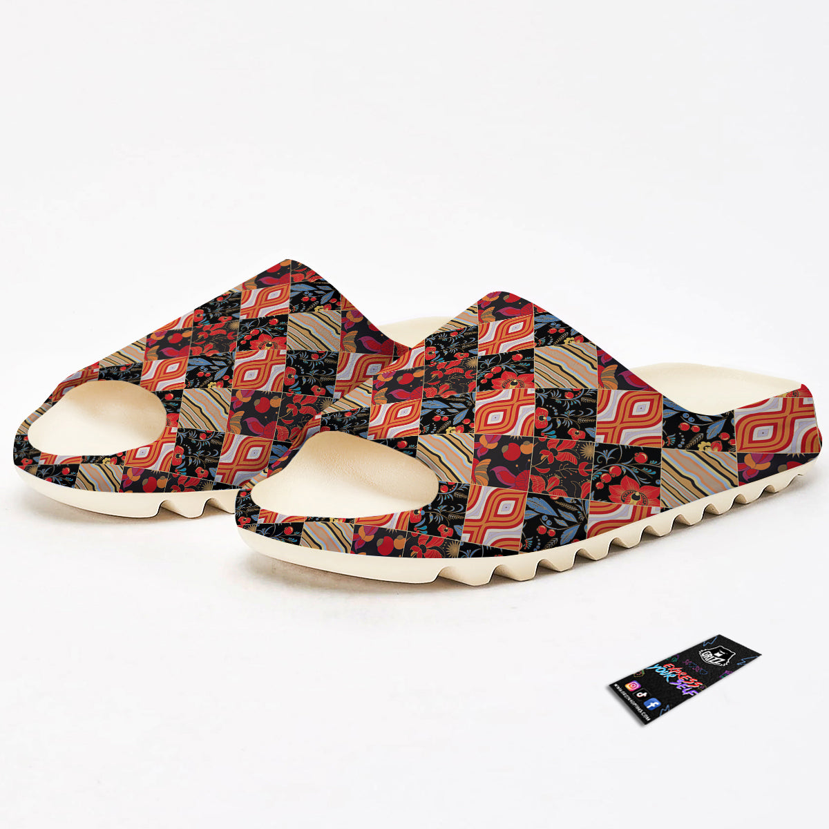 Floral Indian Patchwork Print Pattern Sandals-grizzshop