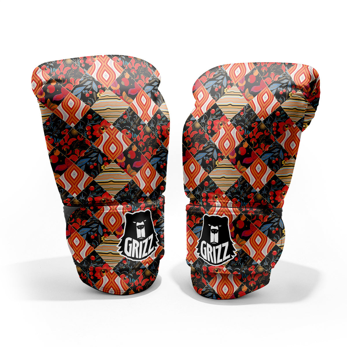 Floral Indian Patchwork Print Pattern Pro Boxing Glove