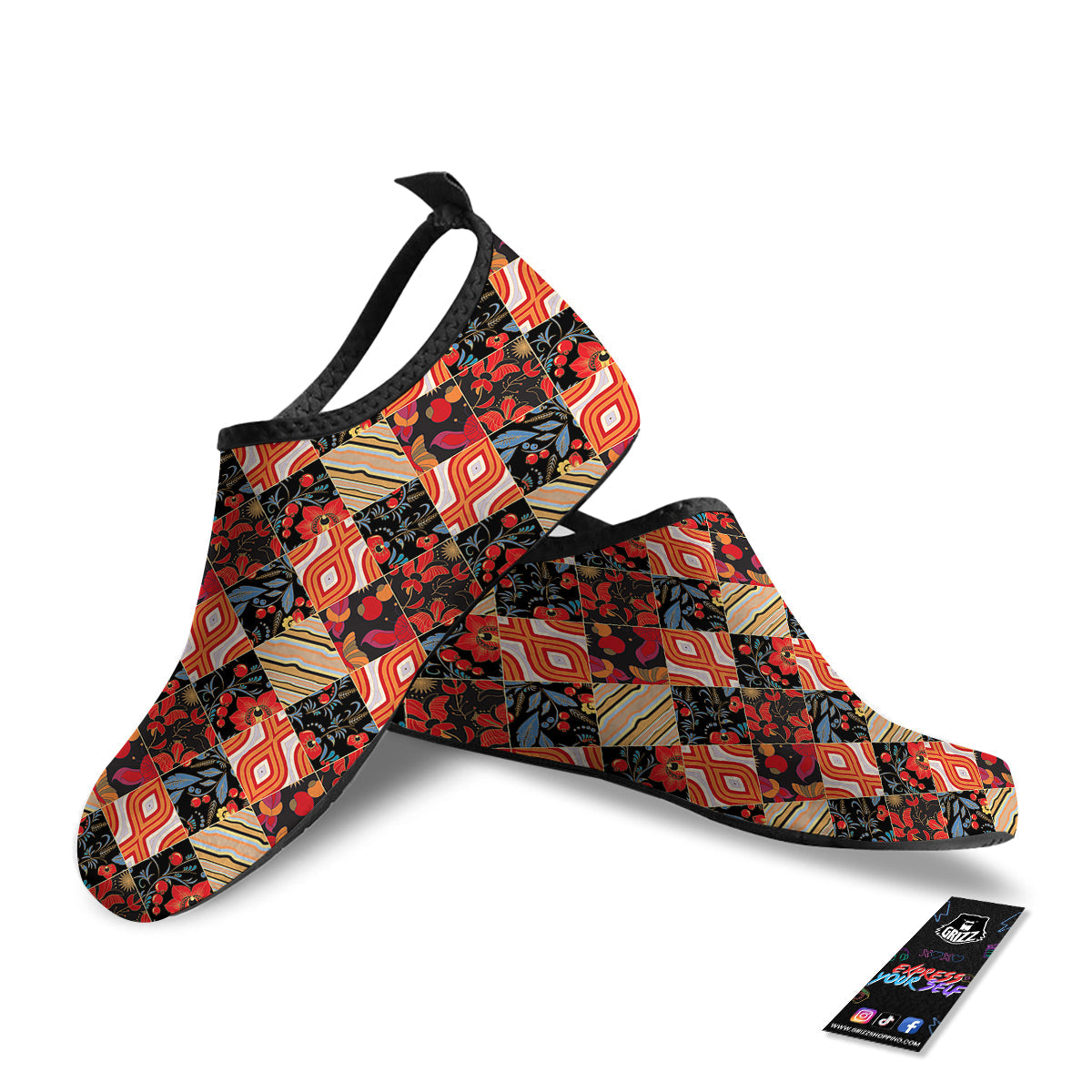 Floral Indian Patchwork Print Pattern Water Shoes-grizzshop