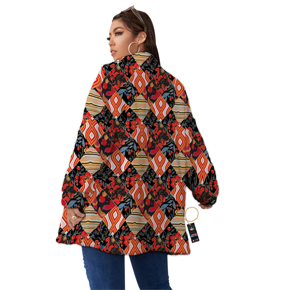 Floral Indian Patchwork Print Pattern Women's Sherpa Jacket-grizzshop
