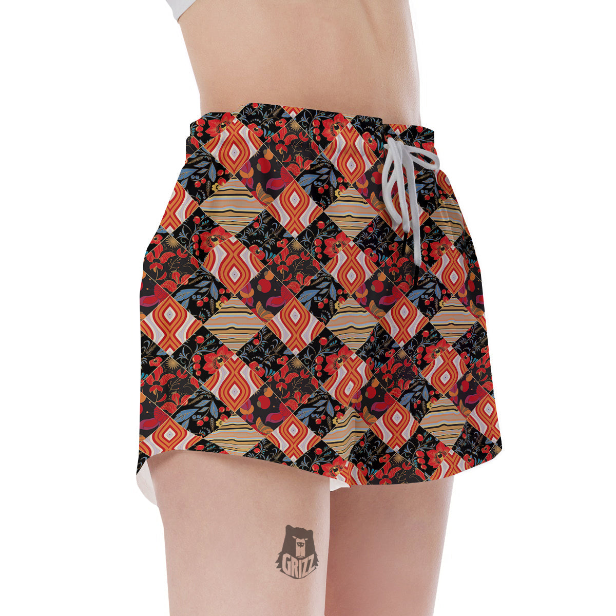 Floral Indian Patchwork Print Pattern Women's Shorts-grizzshop