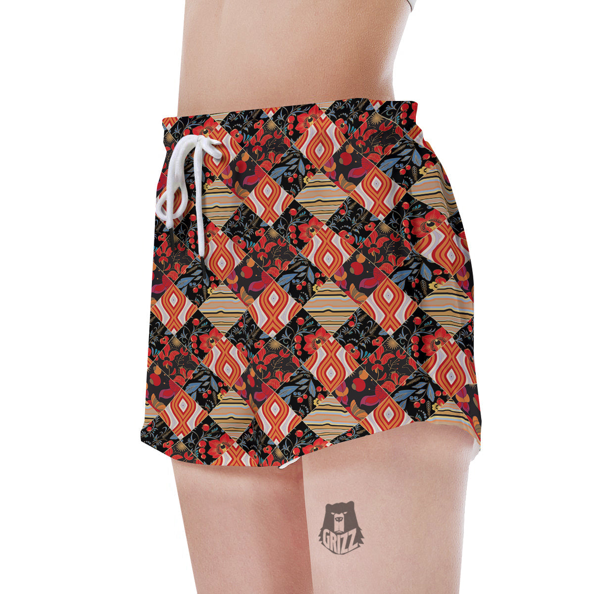 Floral Indian Patchwork Print Pattern Women's Shorts-grizzshop