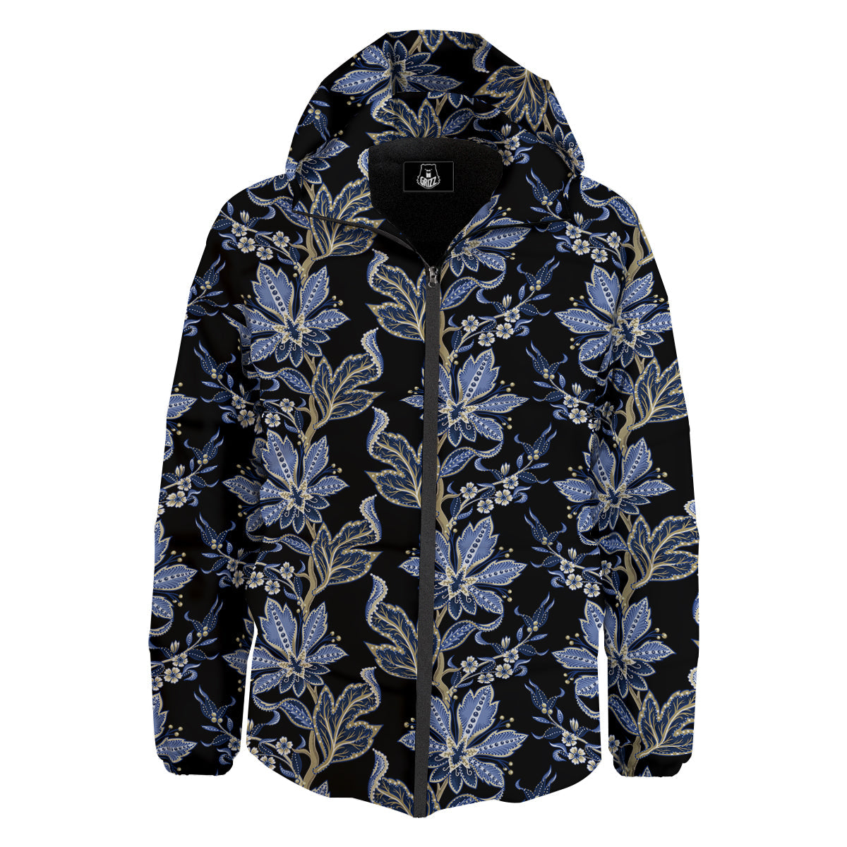 Floral Indian Vintage Print Pattern Down Jacket-grizzshop