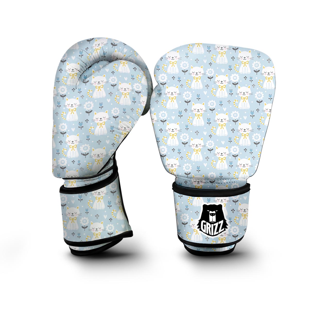 Floral Kitten Cat Pattern Print Boxing Gloves-grizzshop