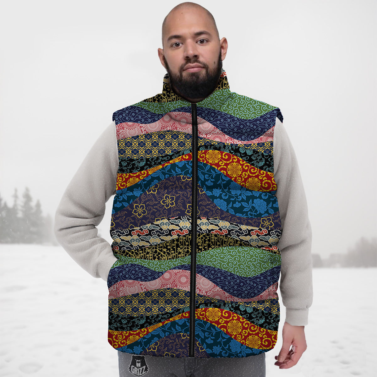 Floral Kitten Cat Pattern Print Down Vest-grizzshop