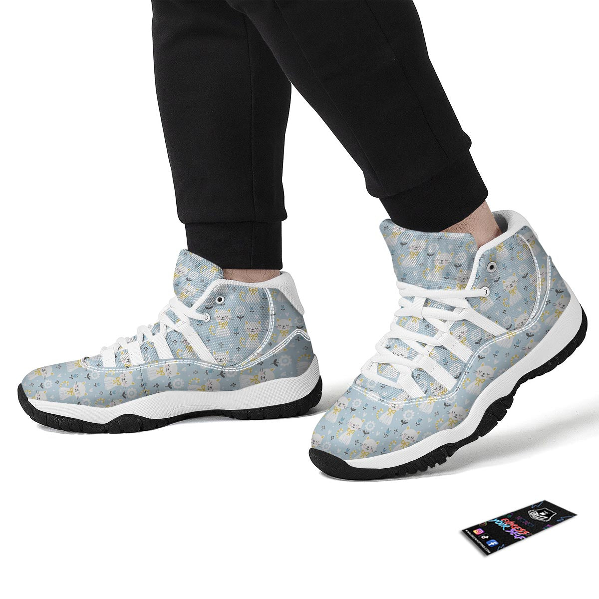 Floral Kitten Cat Pattern Print White Bball Shoes-grizzshop