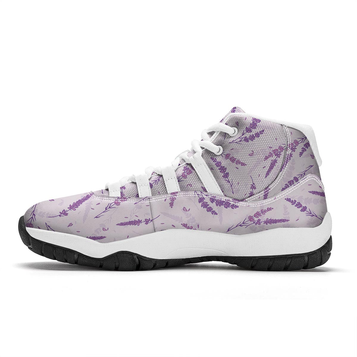 Floral Lavender Pattern Print White Bball Shoes-grizzshop