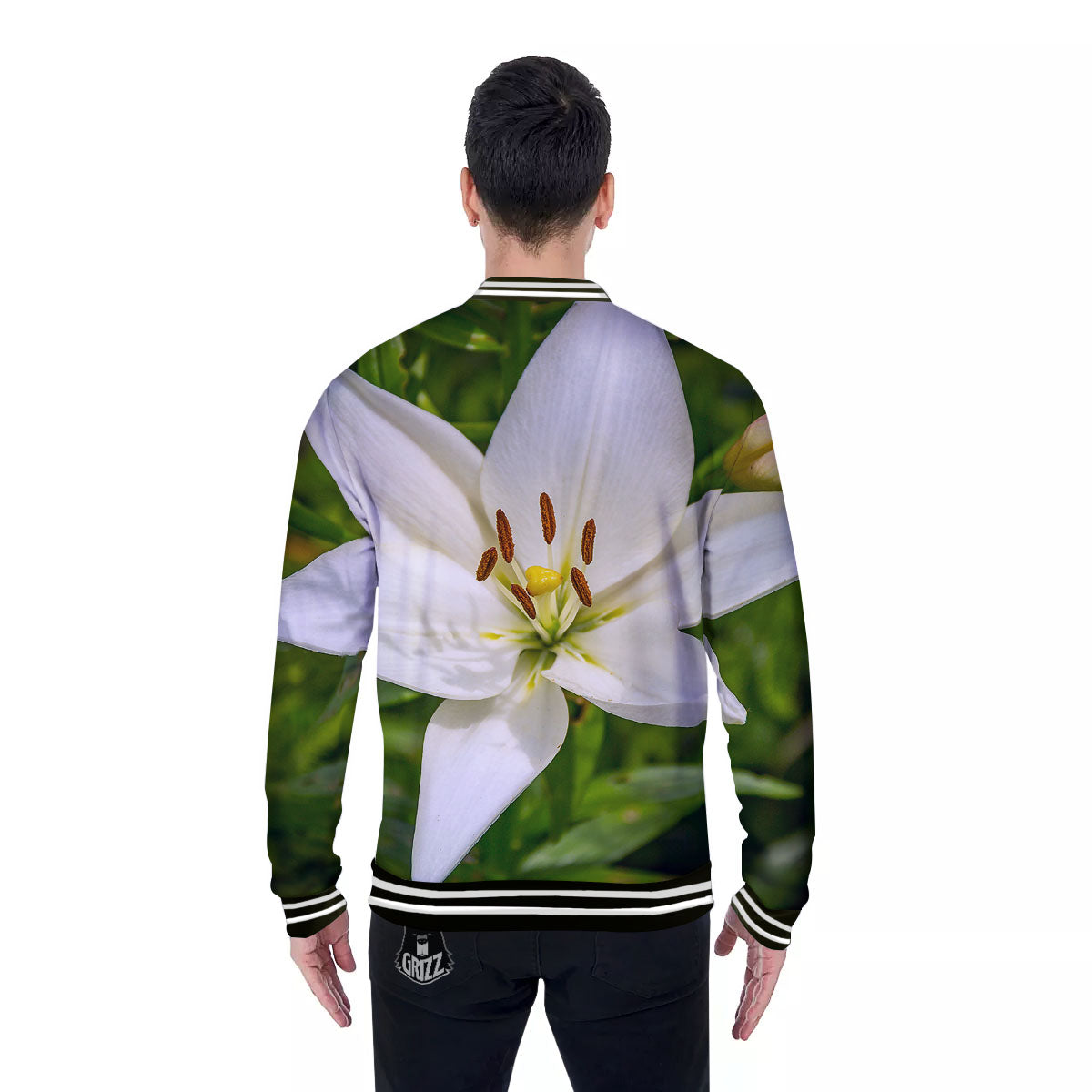 Floral Lily Print Baseball Jacket-grizzshop