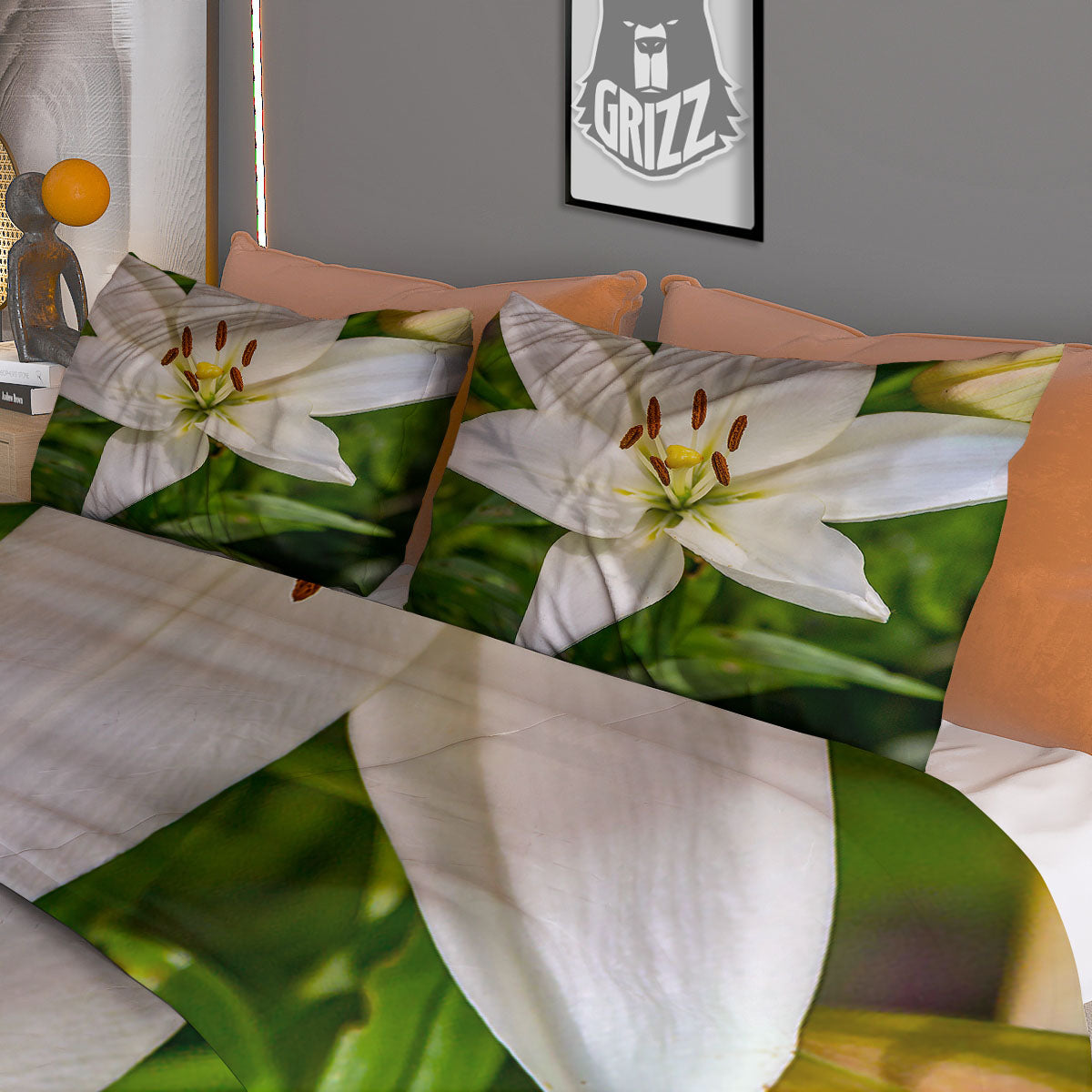 Floral Lily Print Duvet Cover Bedding Set