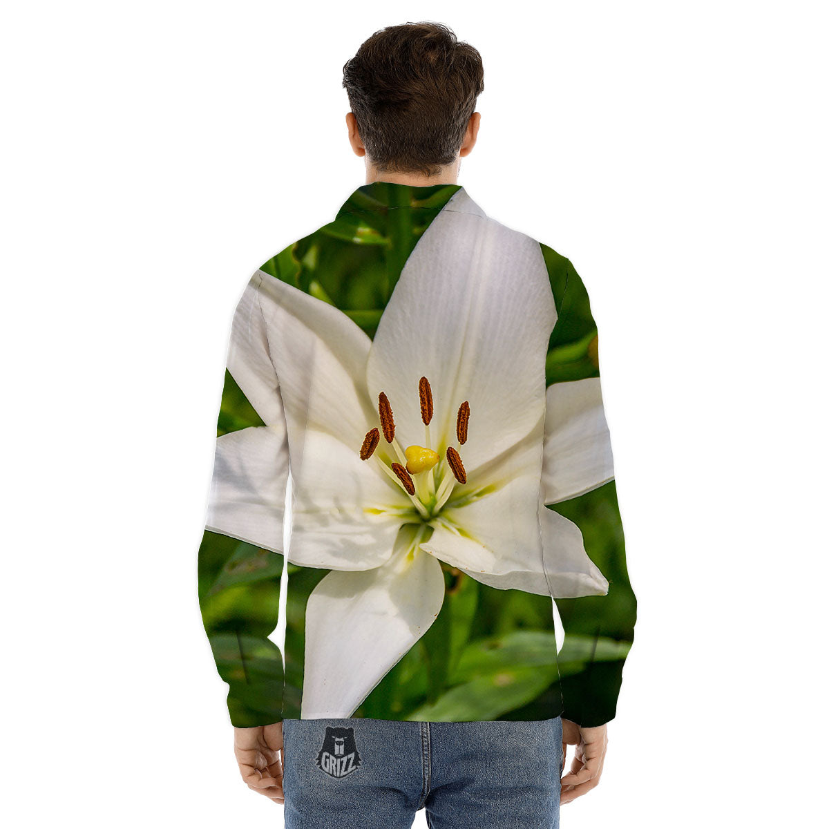 Floral Lily Print Men's Dress Shirts-grizzshop
