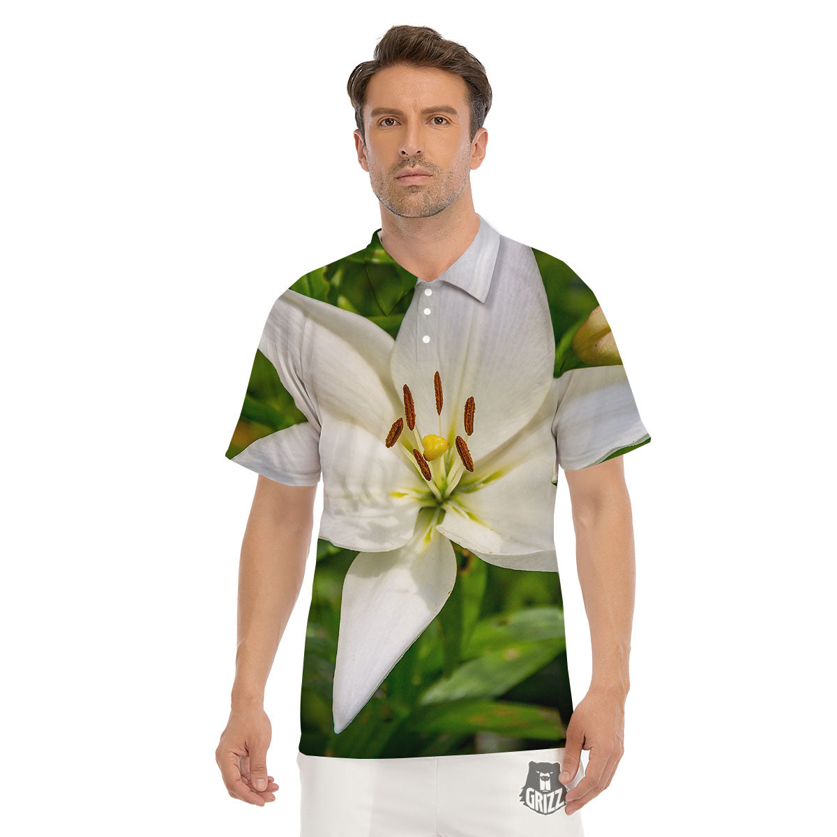 Floral Lily Print Men's Golf Shirts-grizzshop