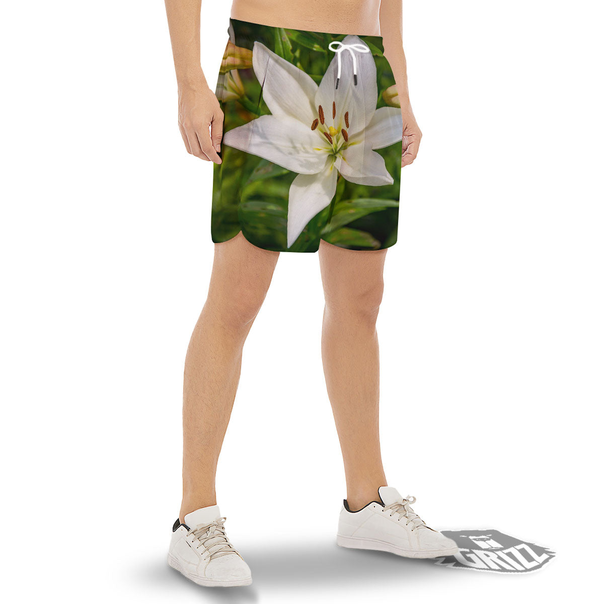Floral Lily Print Men's Gym Shorts-grizzshop