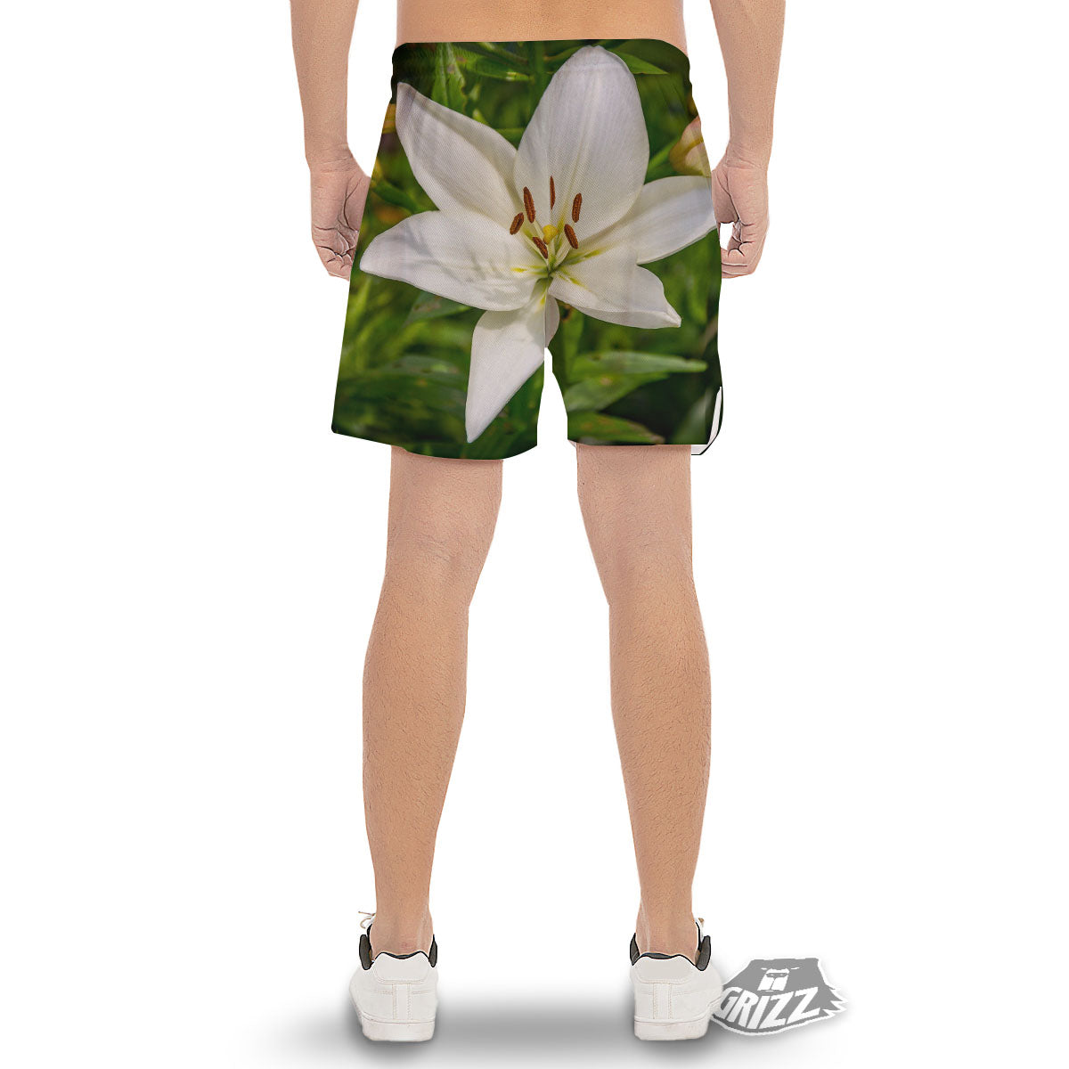 Floral Lily Print Men's Gym Shorts-grizzshop