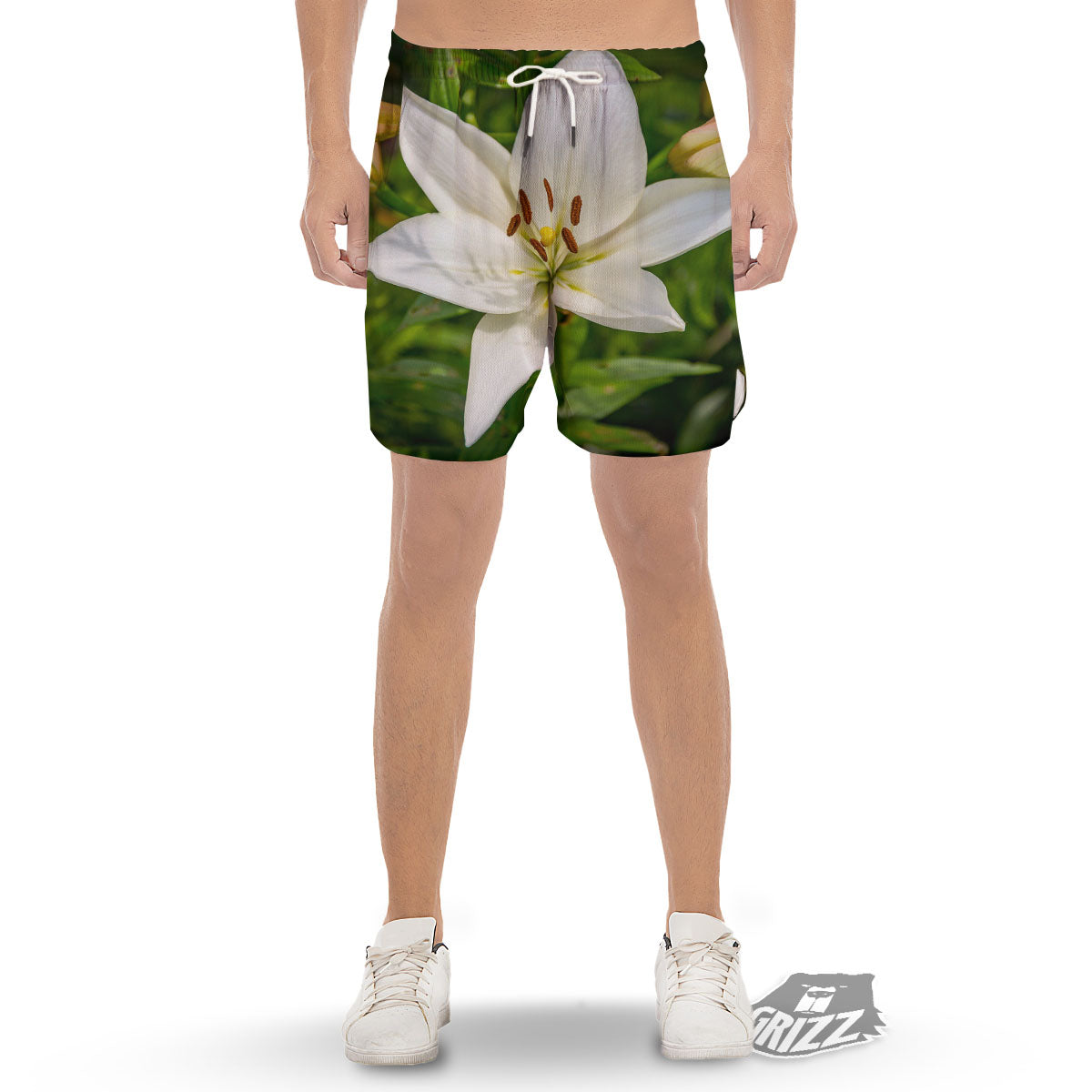 Floral Lily Print Men's Gym Shorts-grizzshop