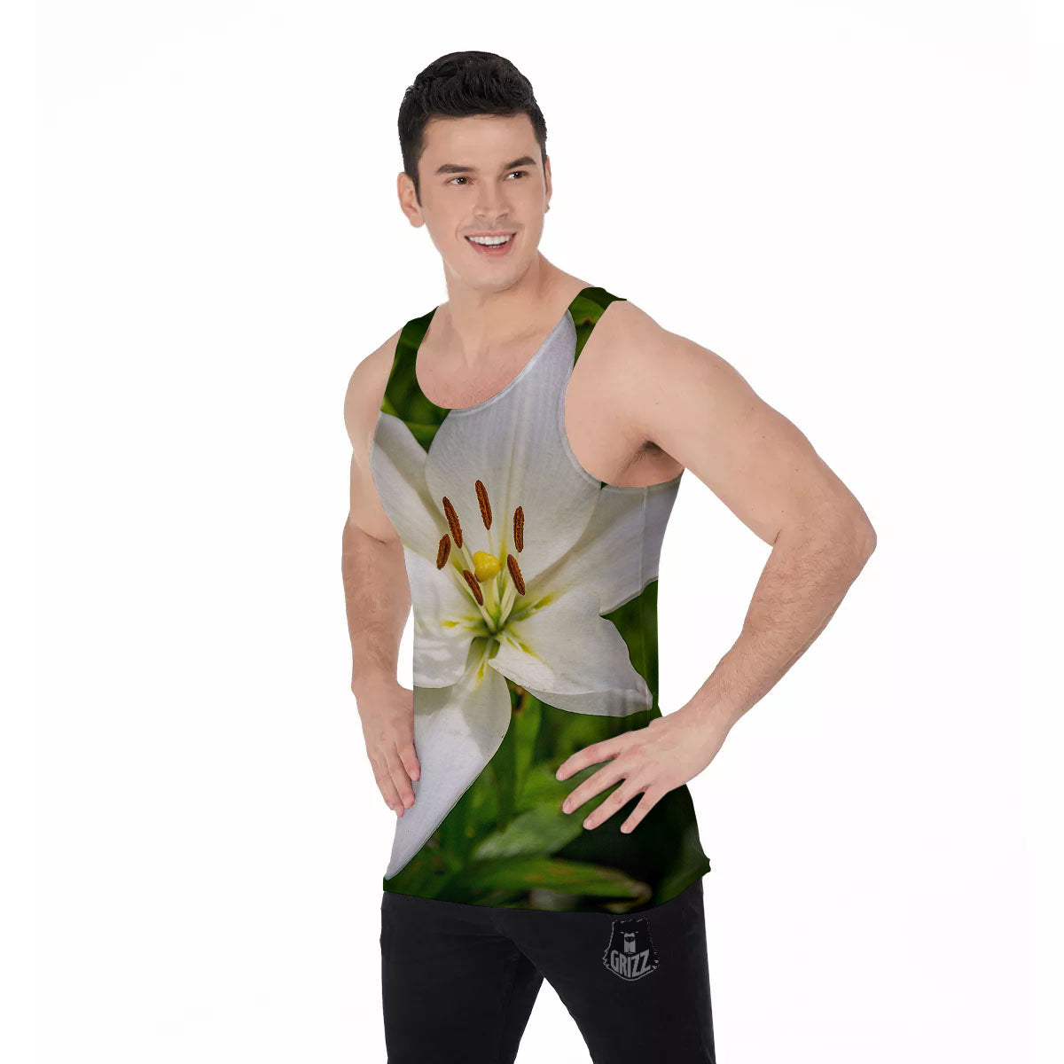 Floral Lily Print Men's Tank Top-grizzshop